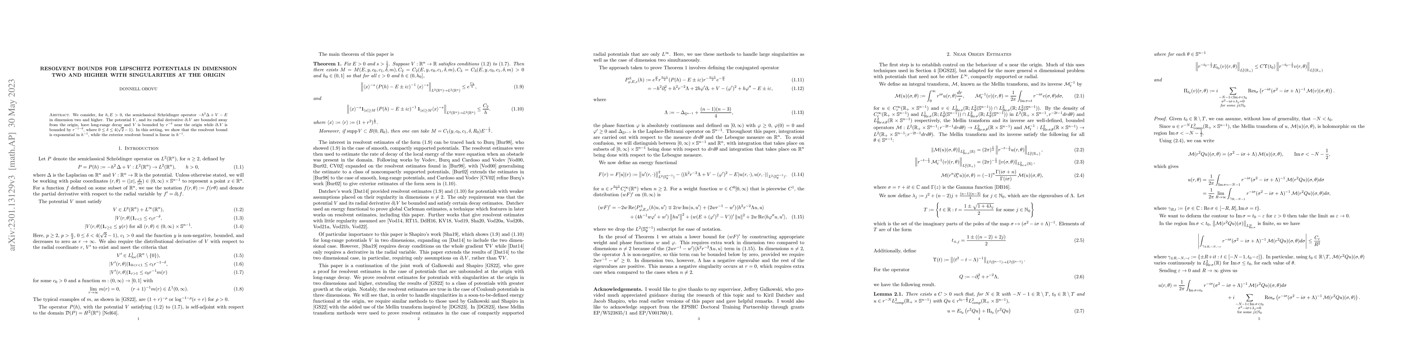 Thumbnail for Resolvent bounds for Lipschitz potentials in dimension two and higher
  with singularities at the origin