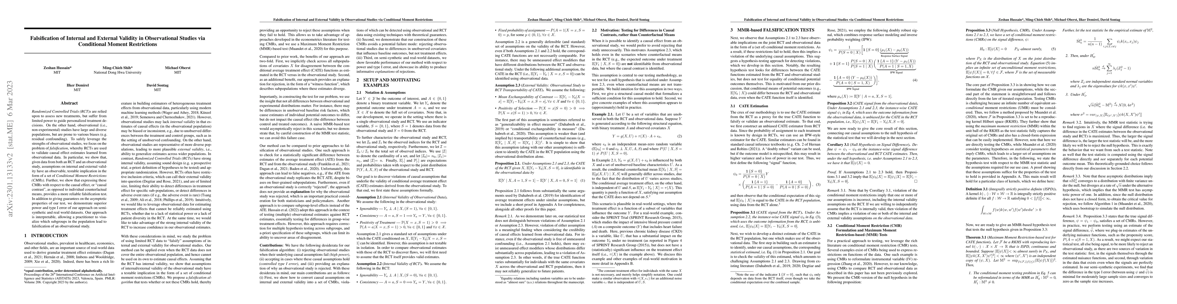 Thumbnail for Falsification of Internal and External Validity in Observational Studies
  via Conditional Moment Restrictions