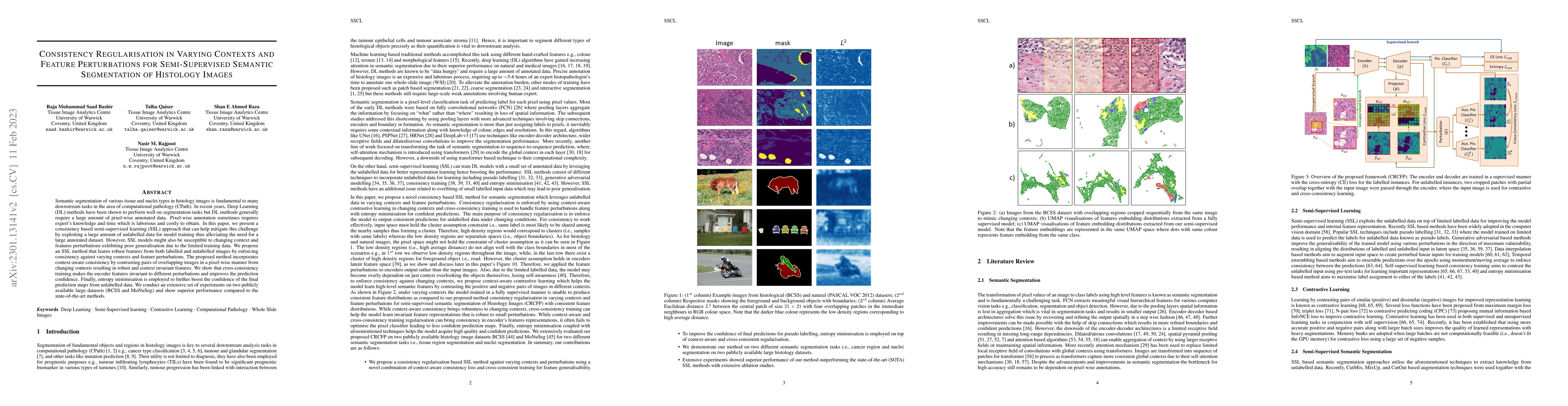 Thumbnail for Consistency Regularisation in Varying Contexts and Feature Perturbations
  for Semi-Supervised Semantic Segmentation of Histology Images