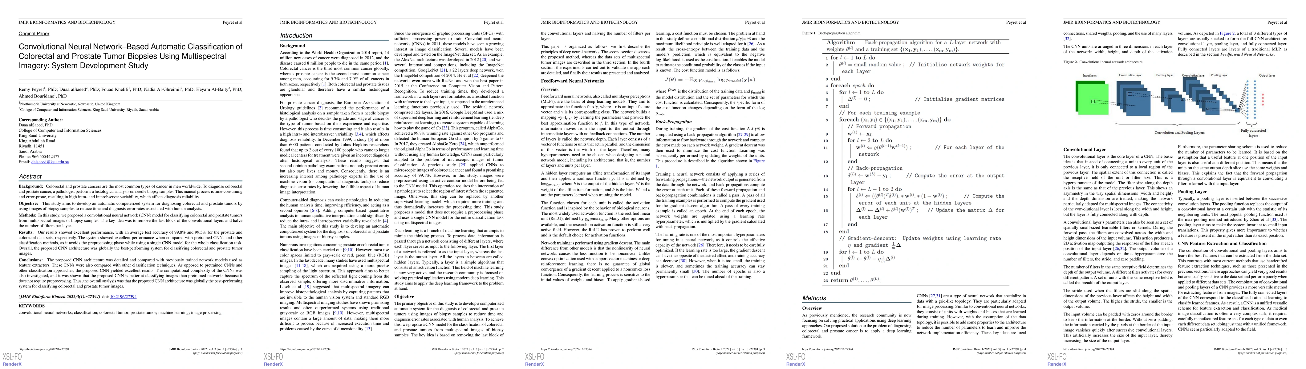 Thumbnail for Convolutional Neural Network-Based Automatic Classification of
  Colorectal and Prostate Tumor Biopsies Using Multispectral Imagery: System
  Development Study