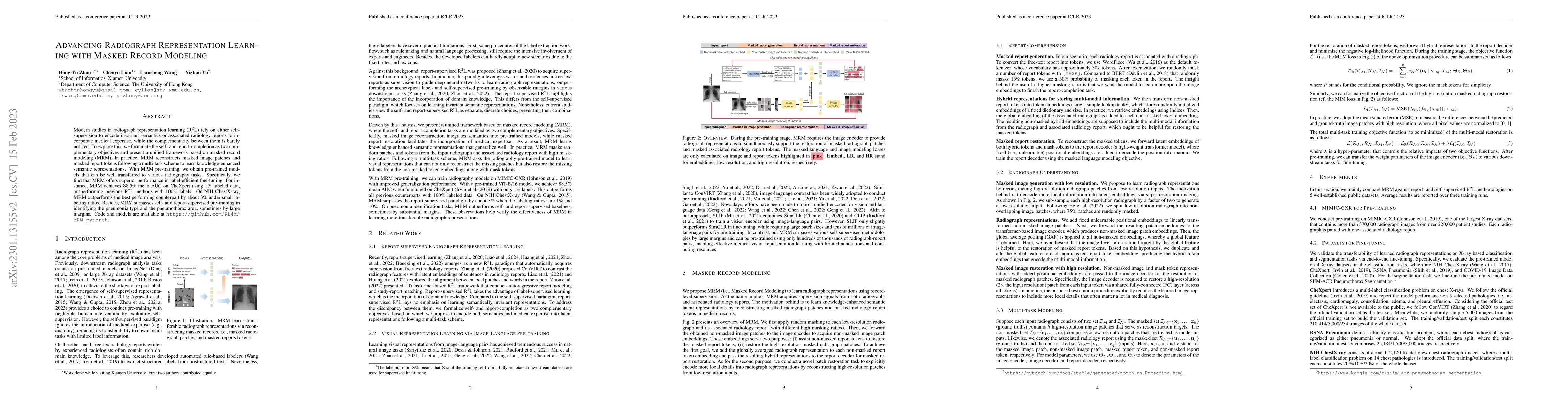 Thumbnail for Advancing Radiograph Representation Learning with Masked Record Modeling