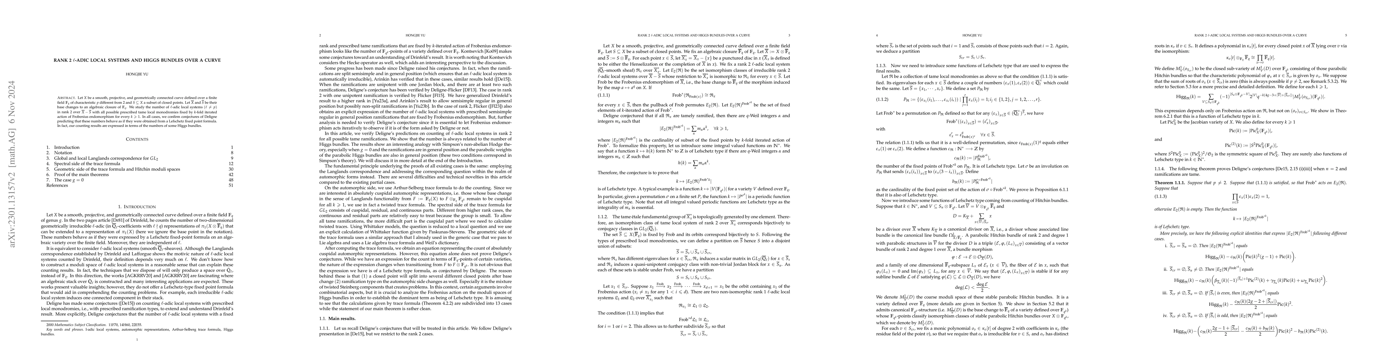 Thumbnail for Rank 2 $\ell$-adic local systems and Higgs bundles over a curve