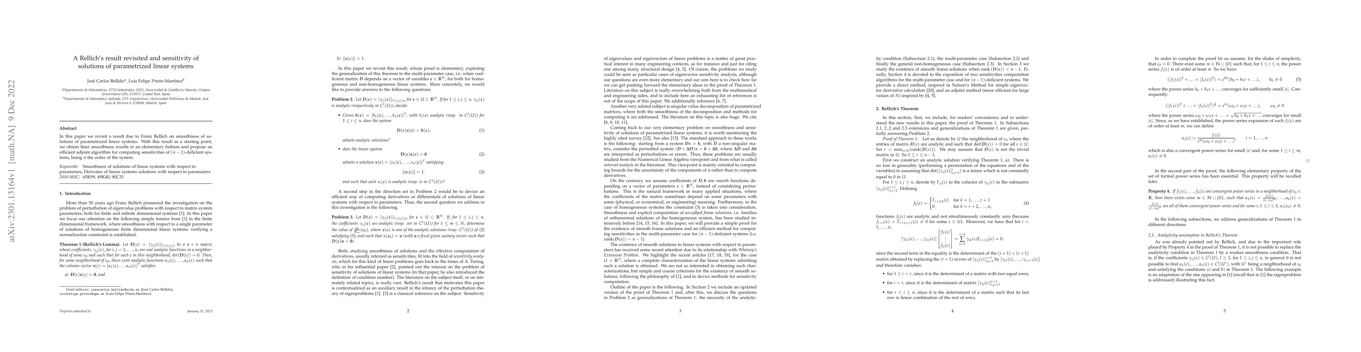 Thumbnail for A Rellich's result revisited and sensitivity of solutions of
  parametrized linear systems