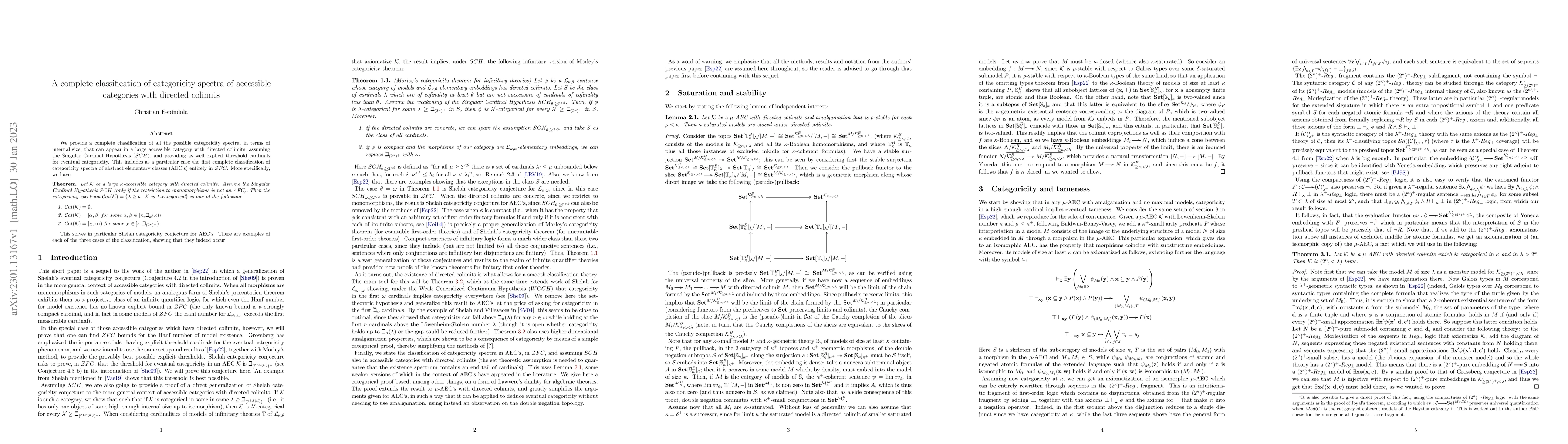 Thumbnail for A complete classification of categoricity spectra of accessible
  categories with directed colimits