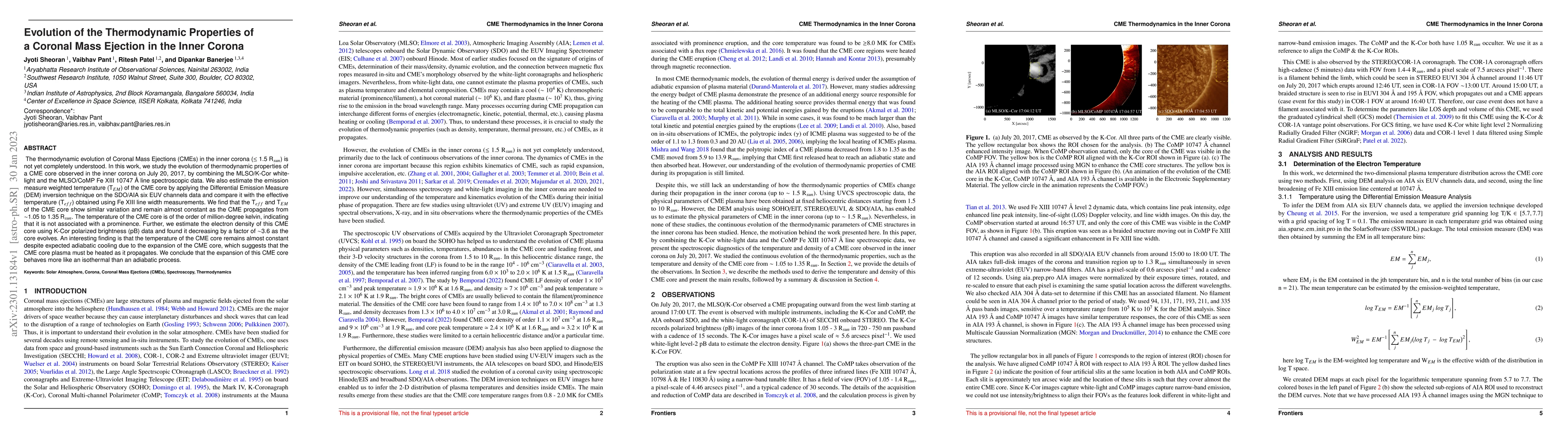 Thumbnail for Evolution of the Thermodynamic Properties of a Coronal Mass Ejection in
  the Inner Corona