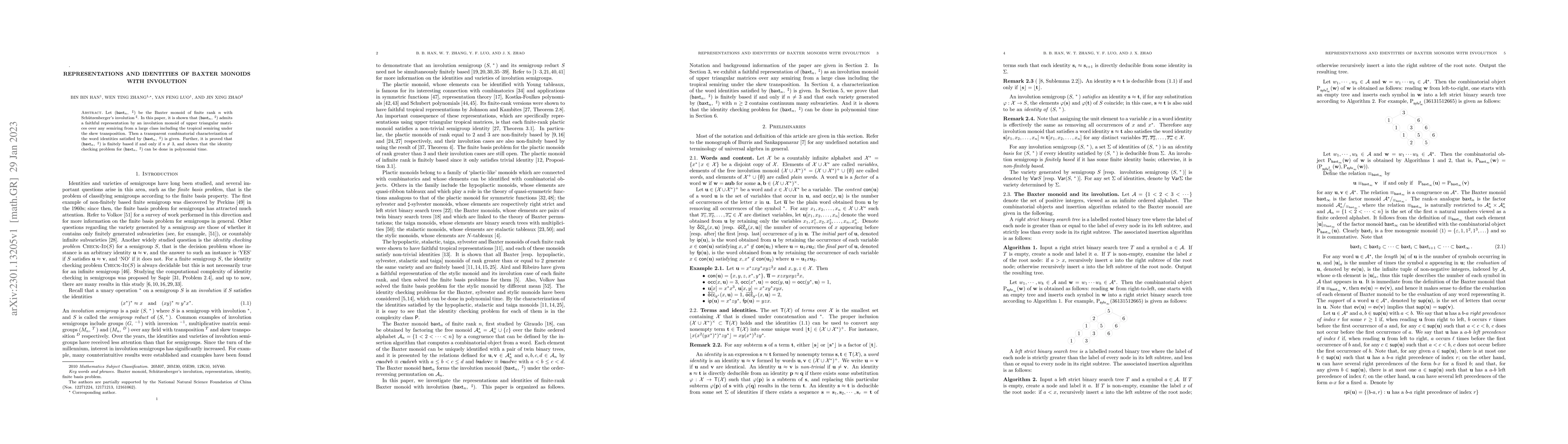 Thumbnail for Representations and identities of Baxter monoids with involution