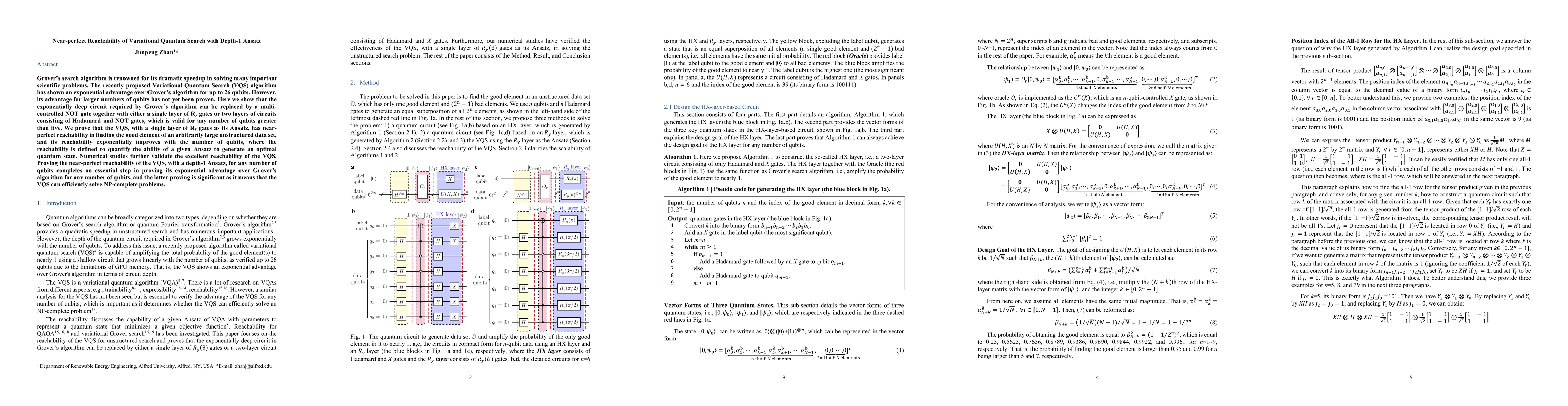 Thumbnail for Near-perfect Reachability of Variational Quantum Search with Depth-1
  Ansatz