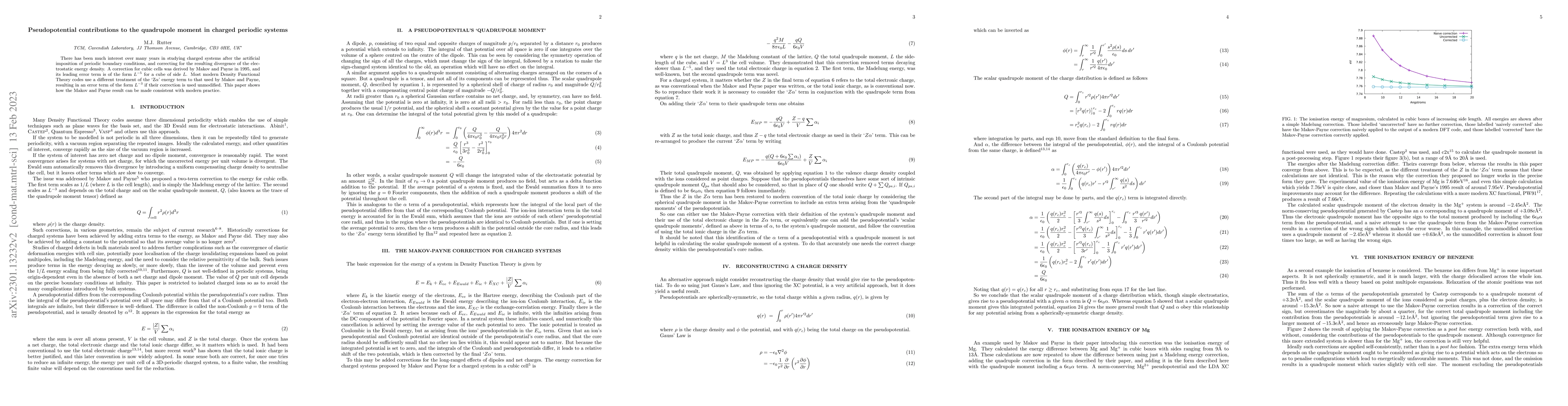 Thumbnail for Pseudopotential contributions to the quadrupole moment in charged
  periodic systems