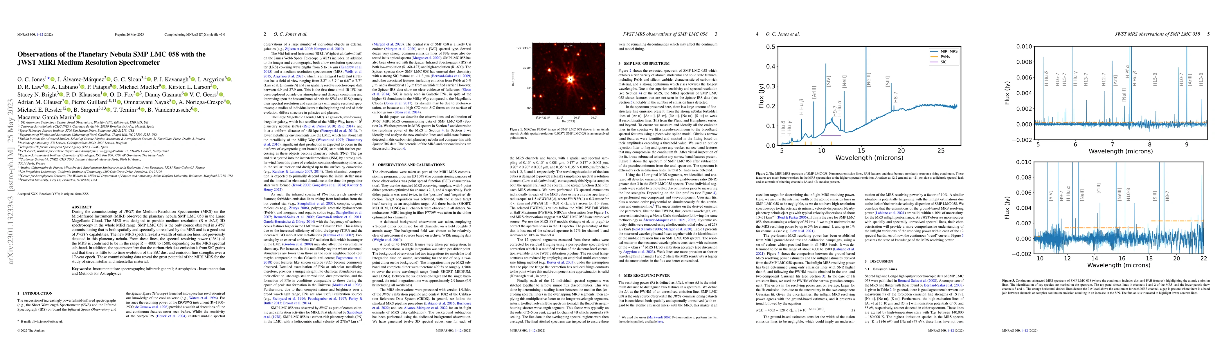 Thumbnail for Observations of the Planetary Nebula SMP LMC 058 with the JWST MIRI
  Medium Resolution Spectrometer