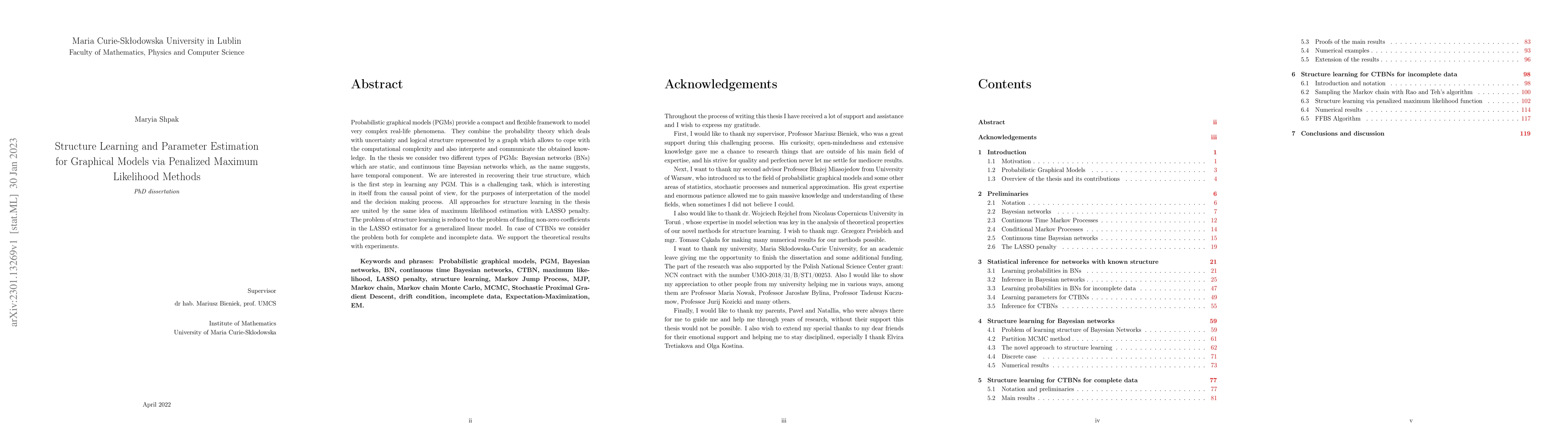 Thumbnail for Structure Learning and Parameter Estimation for Graphical Models via
  Penalized Maximum Likelihood Methods