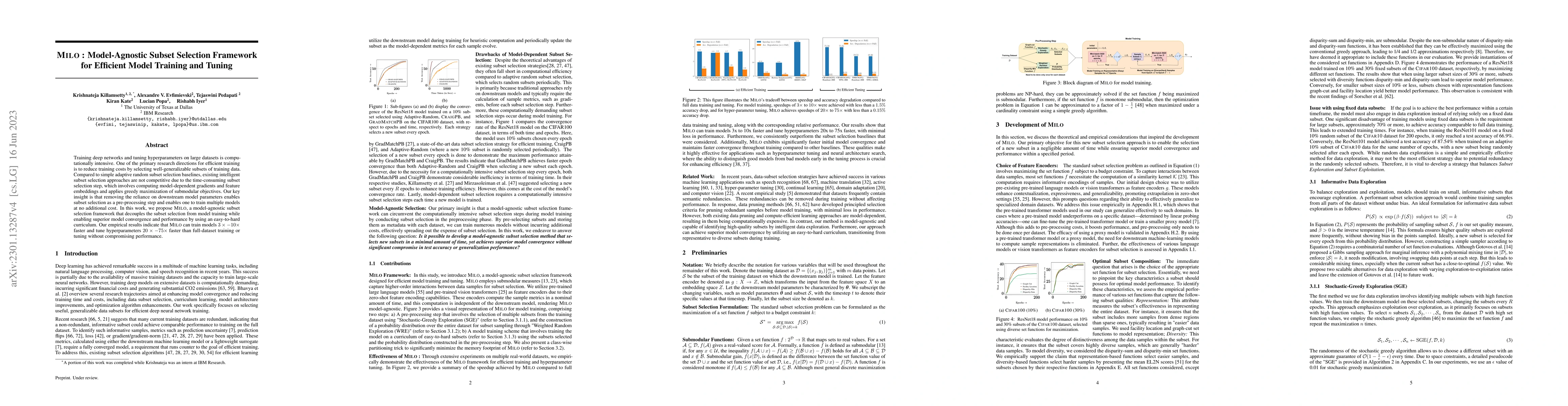 Thumbnail for MILO: Model-Agnostic Subset Selection Framework for Efficient Model
  Training and Tuning