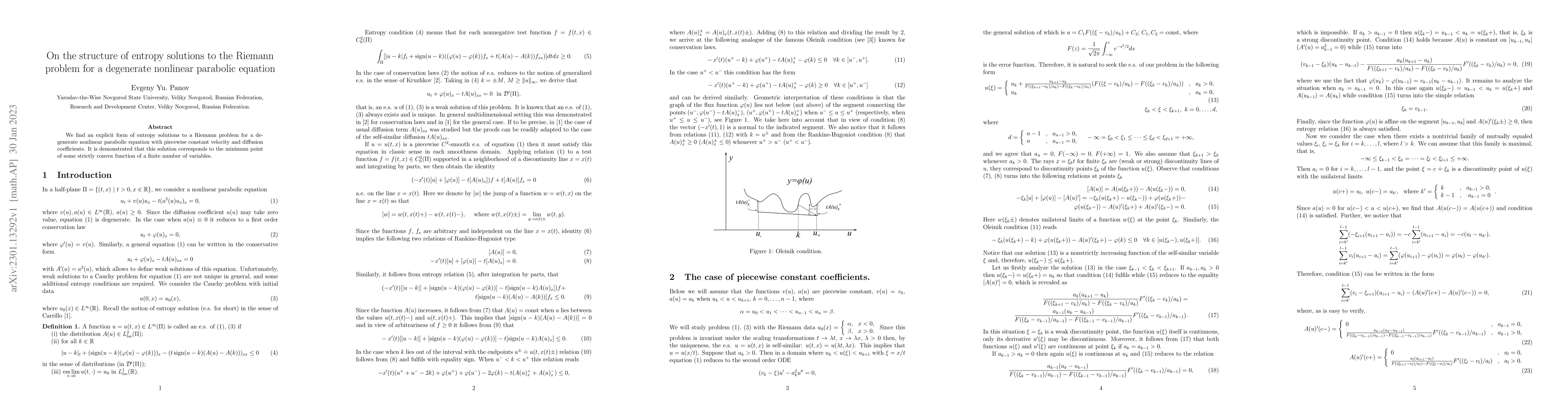 Thumbnail for On the structure of entropy solutions to the Riemann problem for a
  degenerate nonlinear parabolic equation