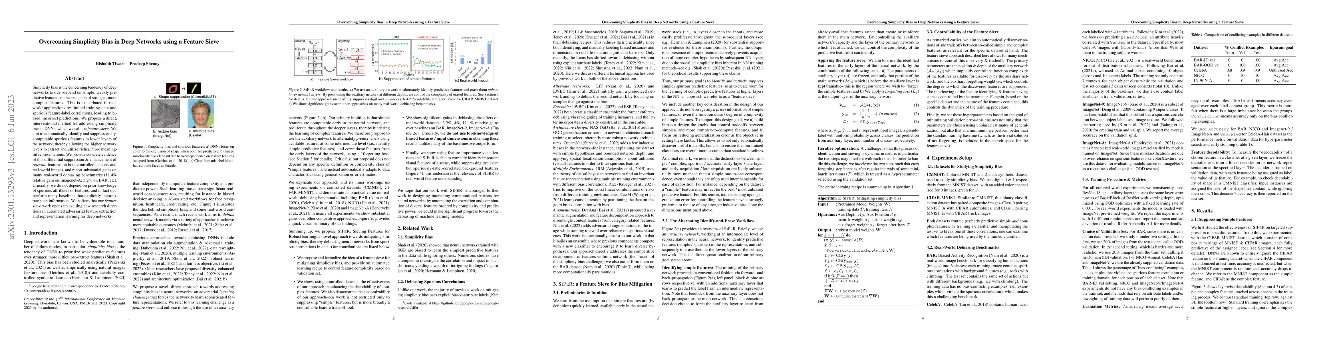 Thumbnail for Overcoming Simplicity Bias in Deep Networks using a Feature Sieve