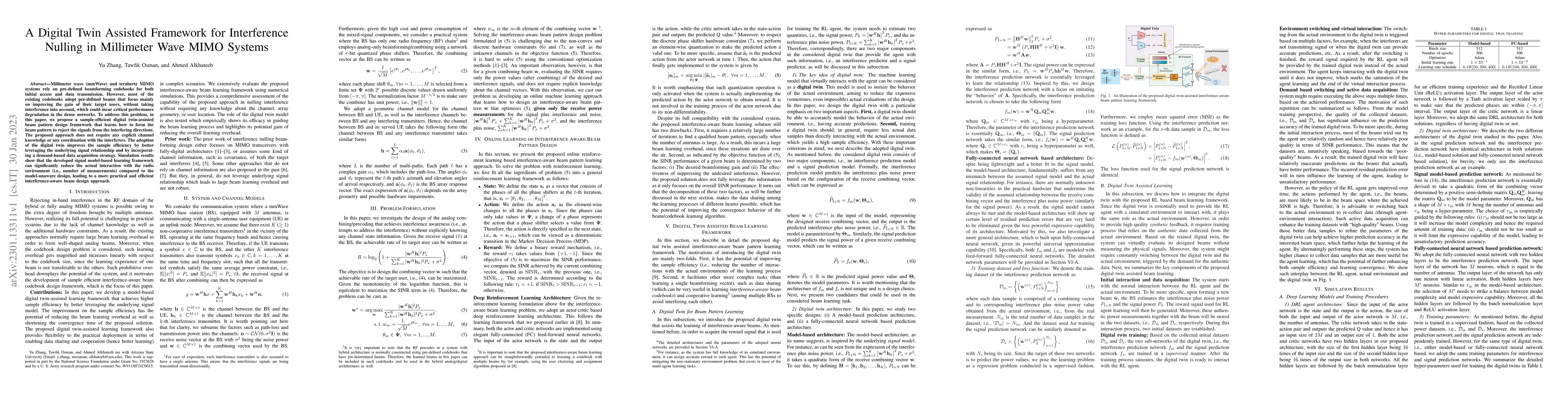 Thumbnail for A Digital Twin Assisted Framework for Interference Nulling in Millimeter
  Wave MIMO Systems