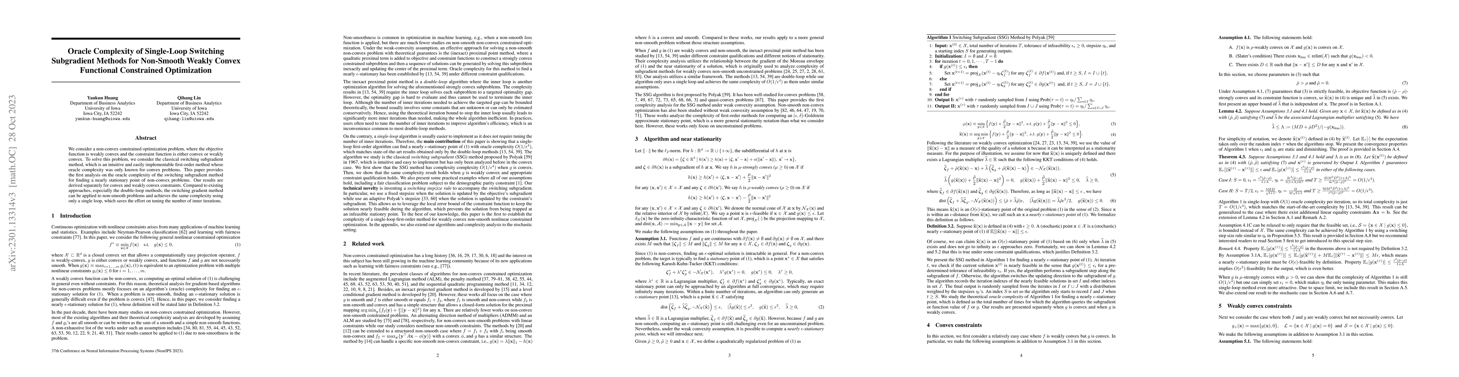 Thumbnail for Oracle Complexity of Single-Loop Switching Subgradient Methods for
  Non-Smooth Weakly Convex Functional Constrained Optimization