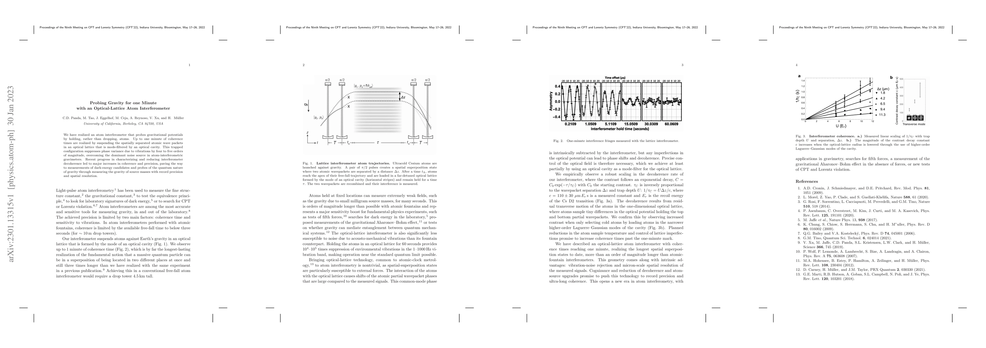 Thumbnail for Probing Gravity for one Minute with an Optical-Lattice Atom
  Interferometer