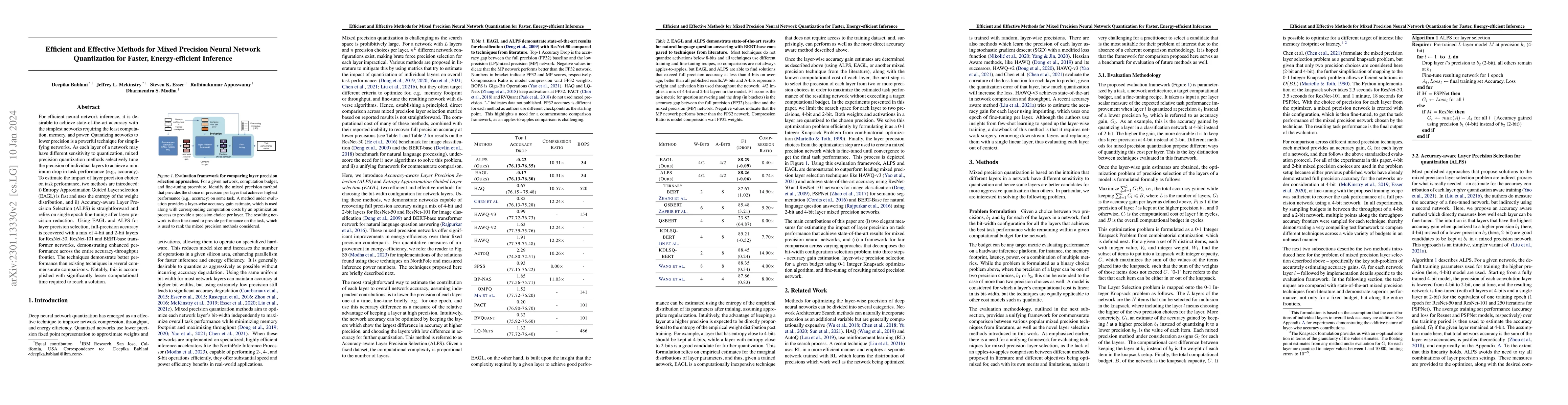 Thumbnail for Efficient and Effective Methods for Mixed Precision Neural Network
  Quantization for Faster, Energy-efficient Inference