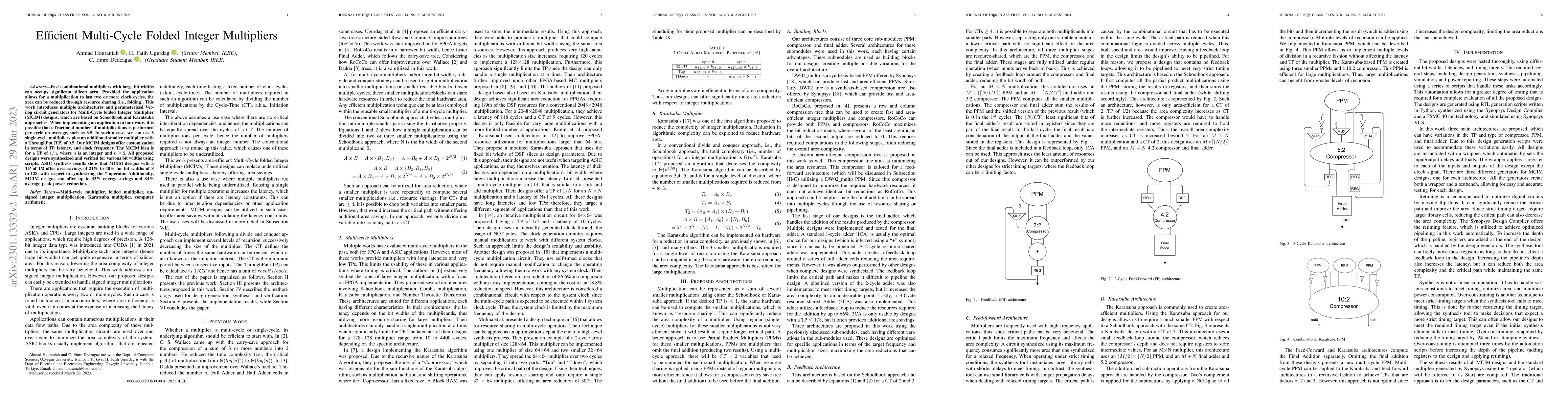 Thumbnail for Efficient Multi-Cycle Folded Integer Multipliers