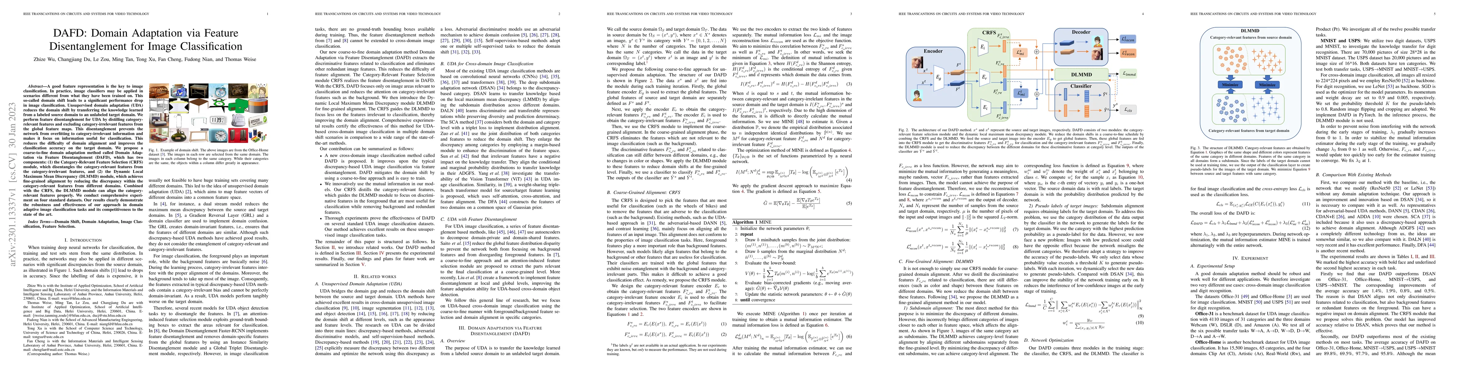 Thumbnail for DAFD: Domain Adaptation via Feature Disentanglement for Image
  Classification