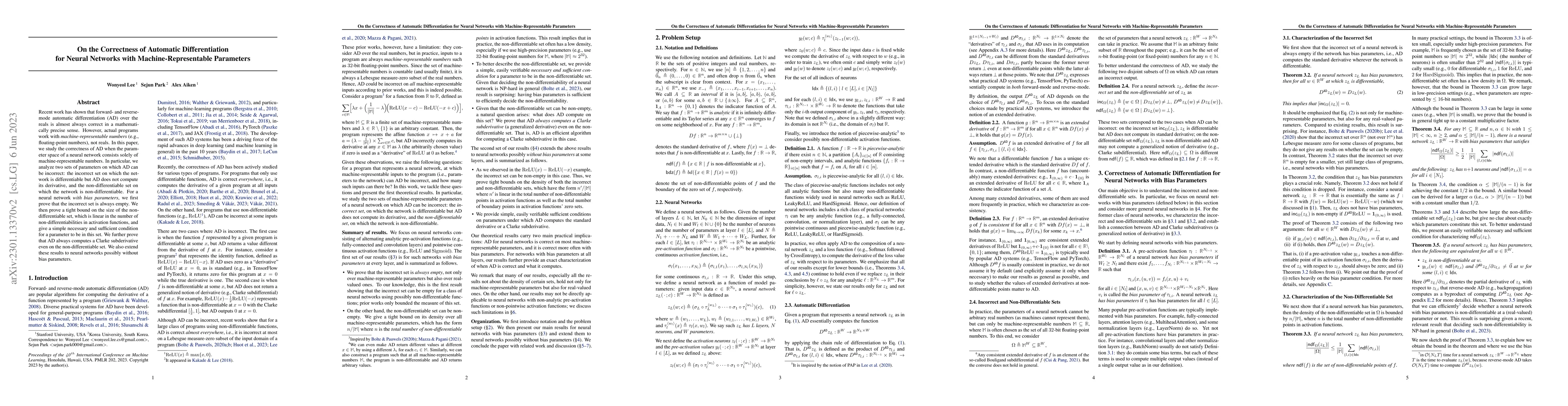 Thumbnail for On the Correctness of Automatic Differentiation for Neural Networks with
  Machine-Representable Parameters