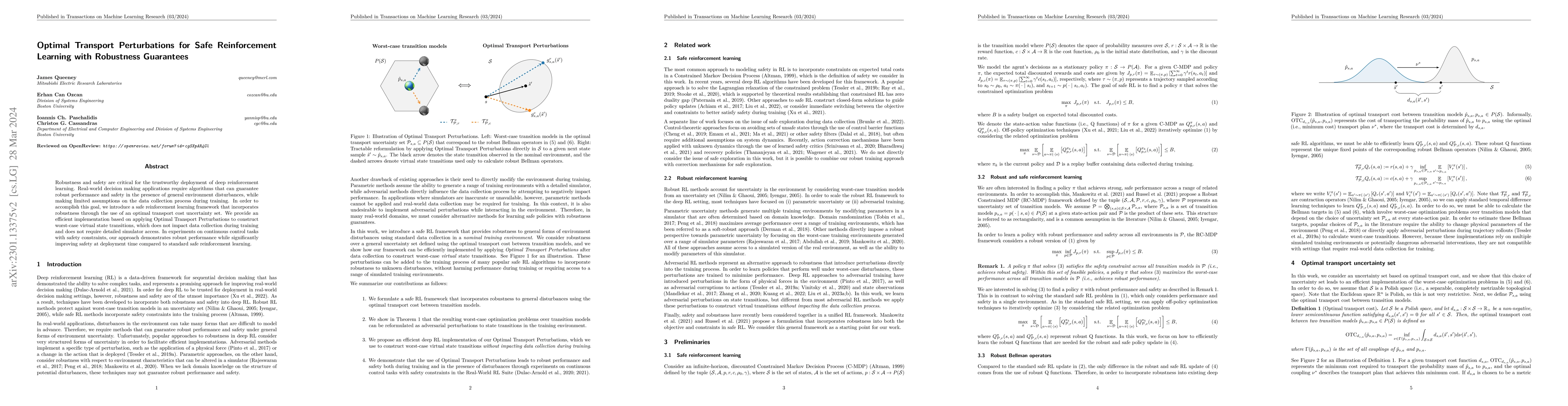 Thumbnail for Optimal Transport Perturbations for Safe Reinforcement Learning with
  Robustness Guarantees