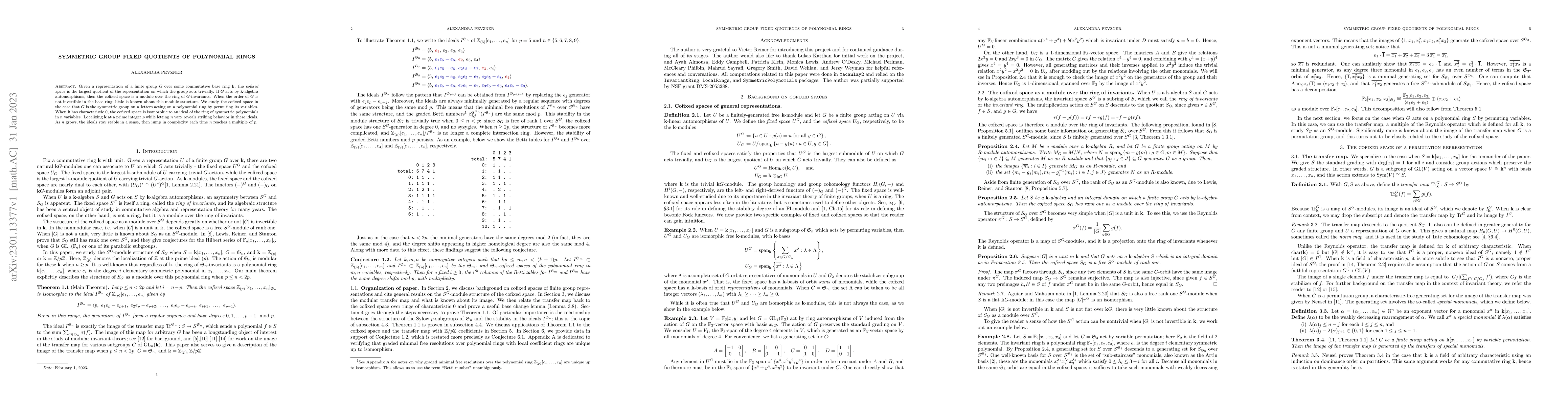 Thumbnail for Symmetric group fixed quotients of polynomial rings