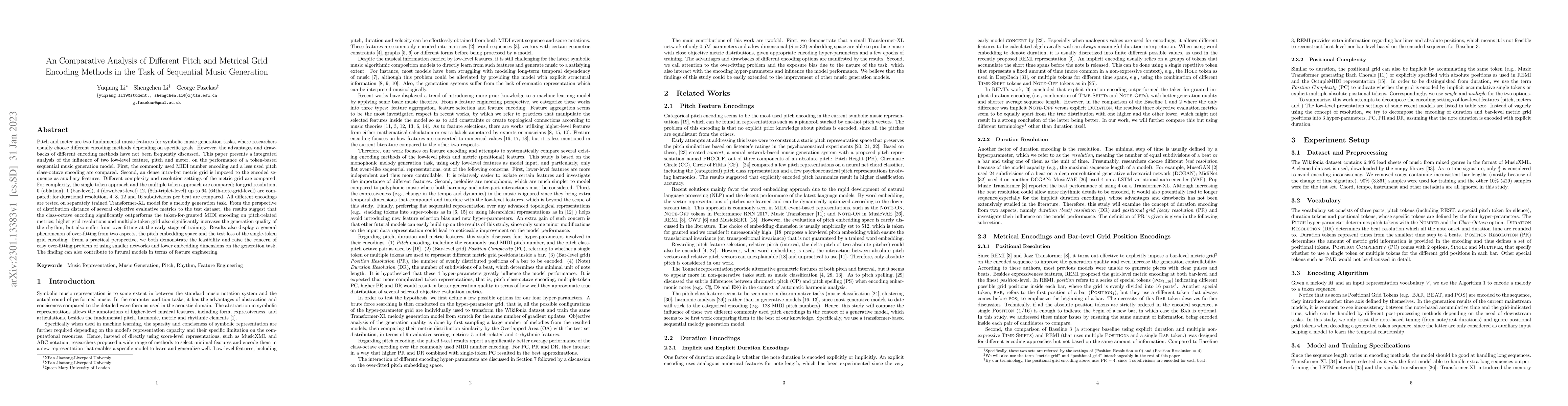 Thumbnail for An Comparative Analysis of Different Pitch and Metrical Grid Encoding
  Methods in the Task of Sequential Music Generation