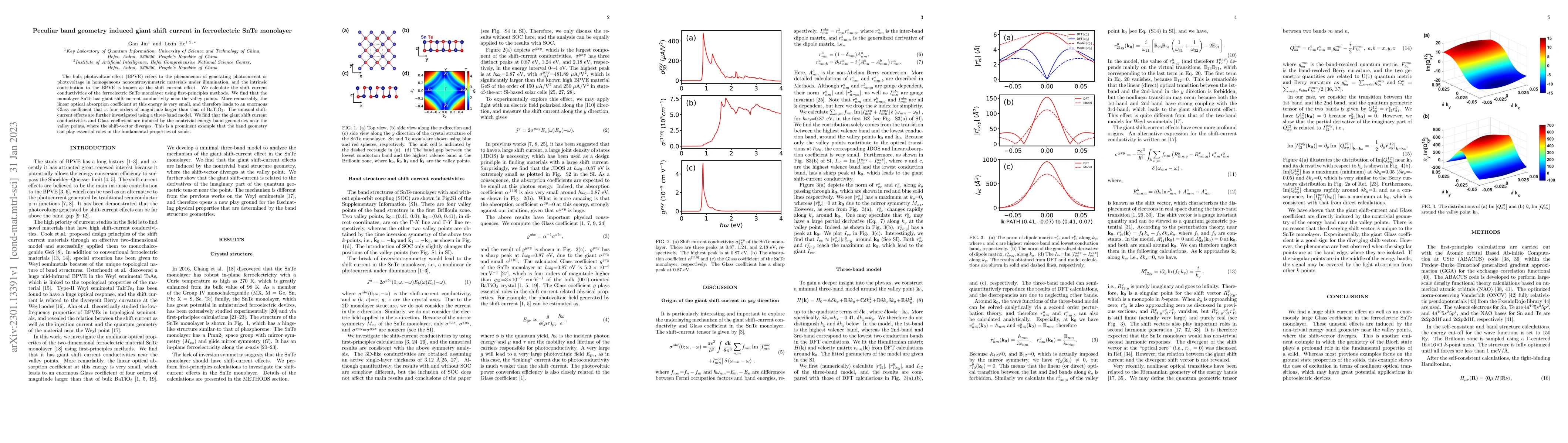 Thumbnail for Peculiar band geometry induced giant shift current in ferroelectric SnTe
  monolayer