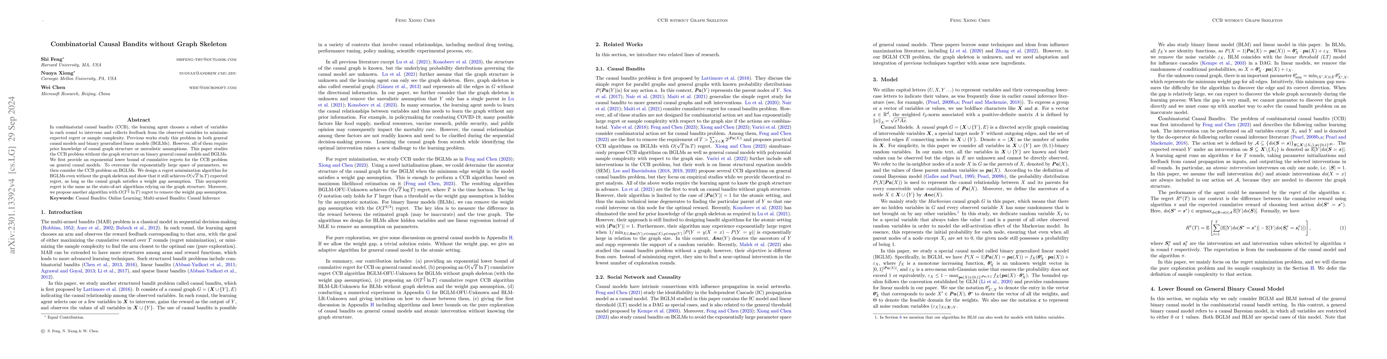 Thumbnail for Combinatorial Causal Bandits without Graph Skeleton
