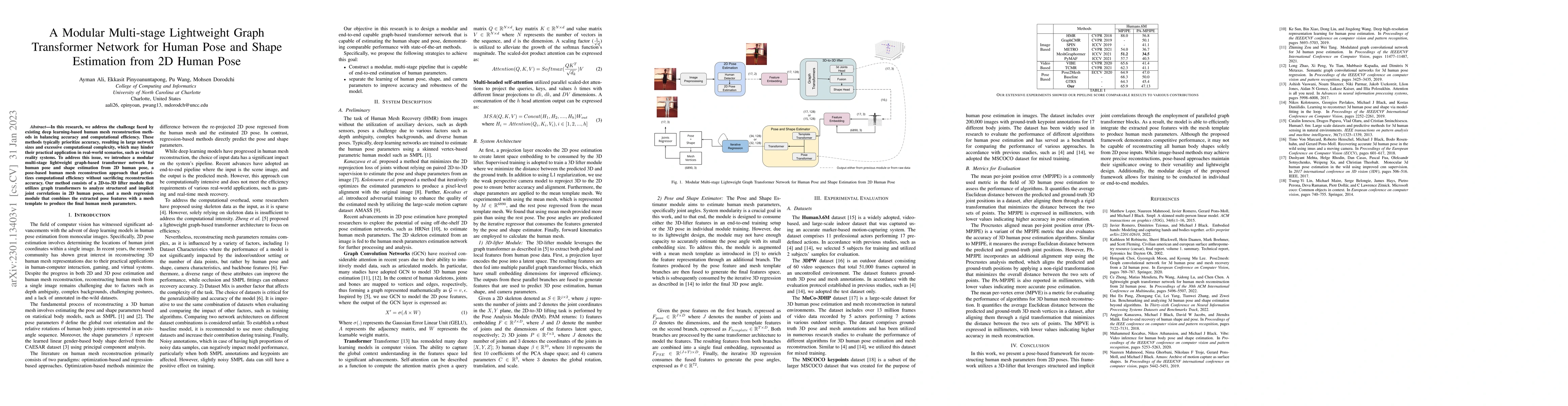 Thumbnail for A Modular Multi-stage Lightweight Graph Transformer Network for Human
  Pose and Shape Estimation from 2D Human Pose