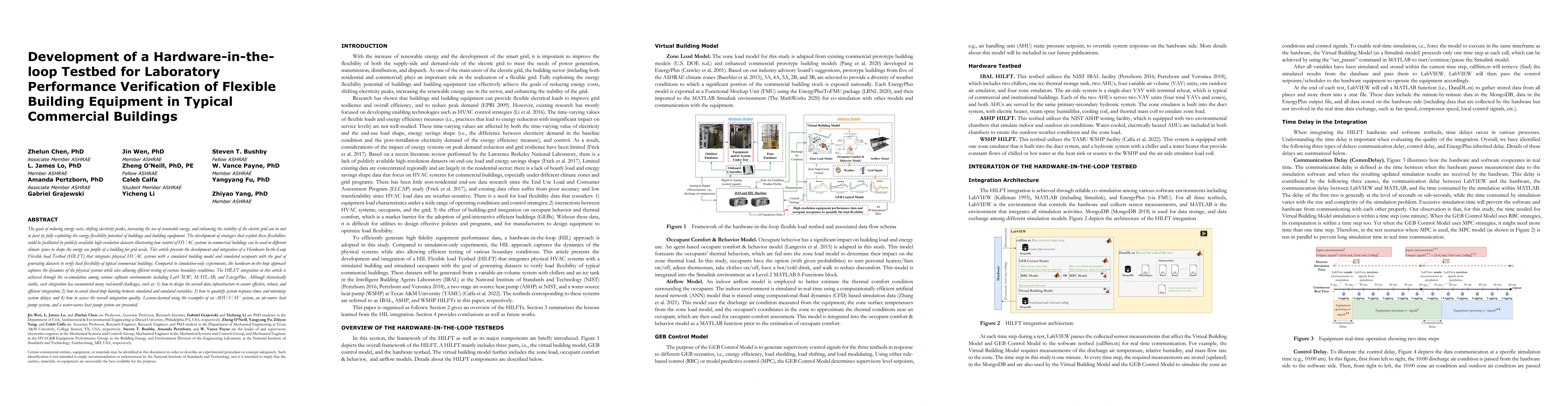 Thumbnail for Development of a Hardware-in-the-loop Testbed for Laboratory Performance
  Verification of Flexible Building Equipment in Typical Commercial Buildings