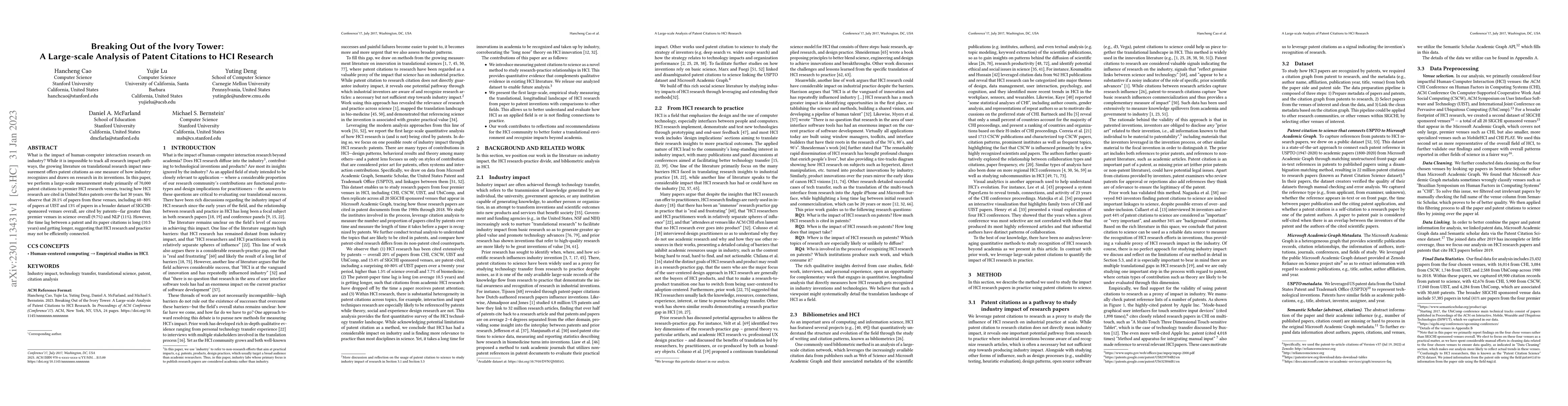 Thumbnail for Breaking Out of the Ivory Tower: A Large-scale Analysis of Patent
  Citations to HCI Research