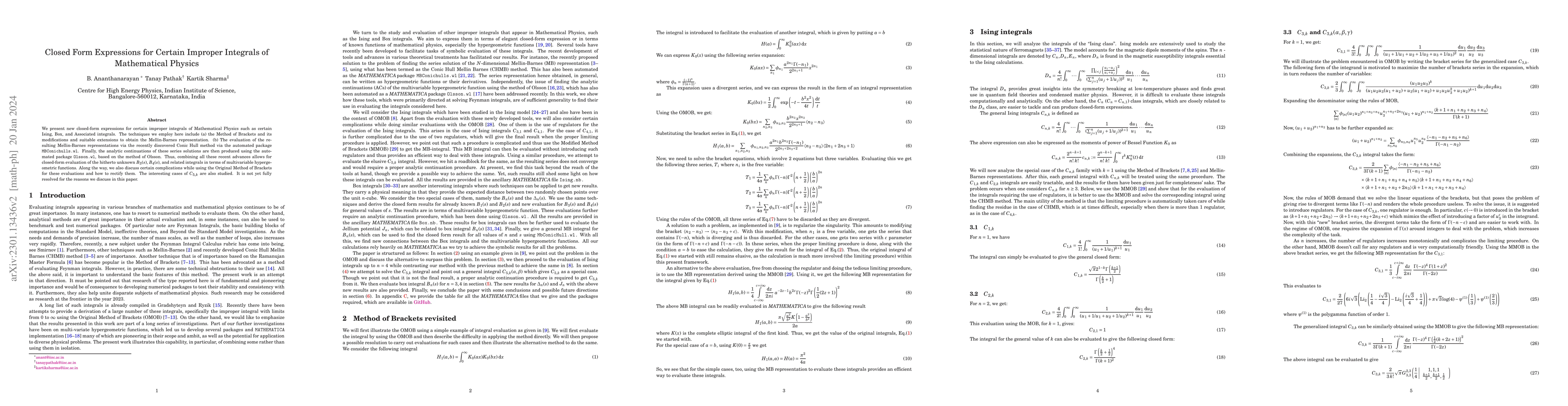 Thumbnail for Closed Form Expressions for Certain Improper Integrals of Mathematical
  Physics