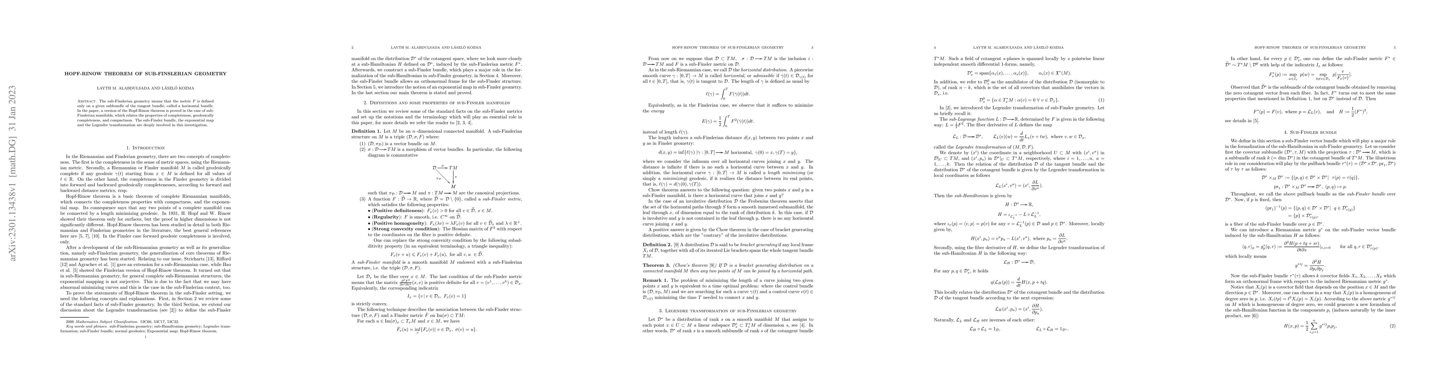 Thumbnail for Hopf-Rinow Theorem of sub-Finslerian geometry
