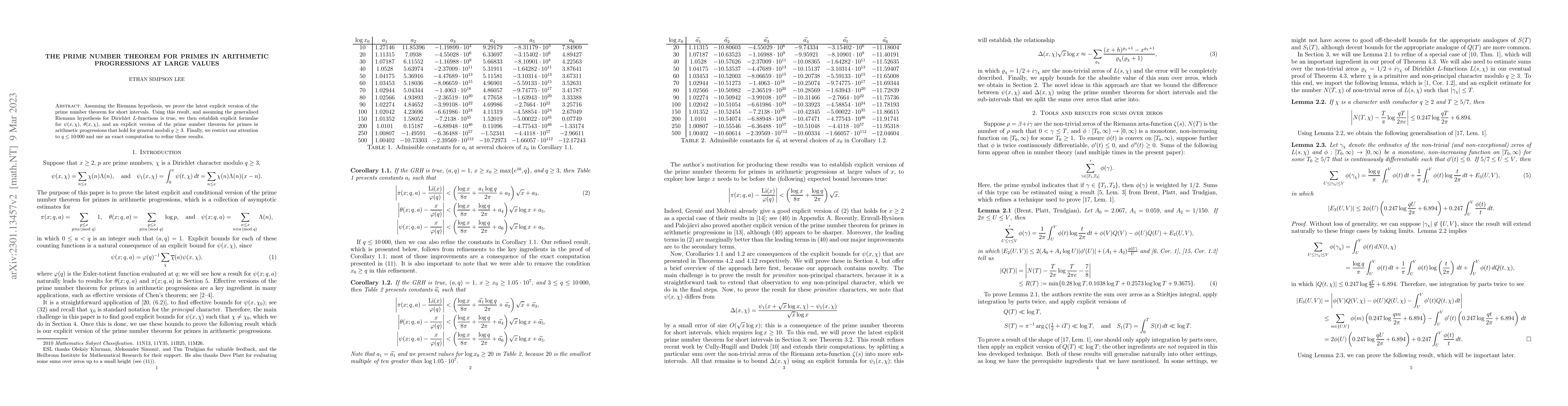 Thumbnail for The prime number theorem for primes in arithmetic progressions at large
  values