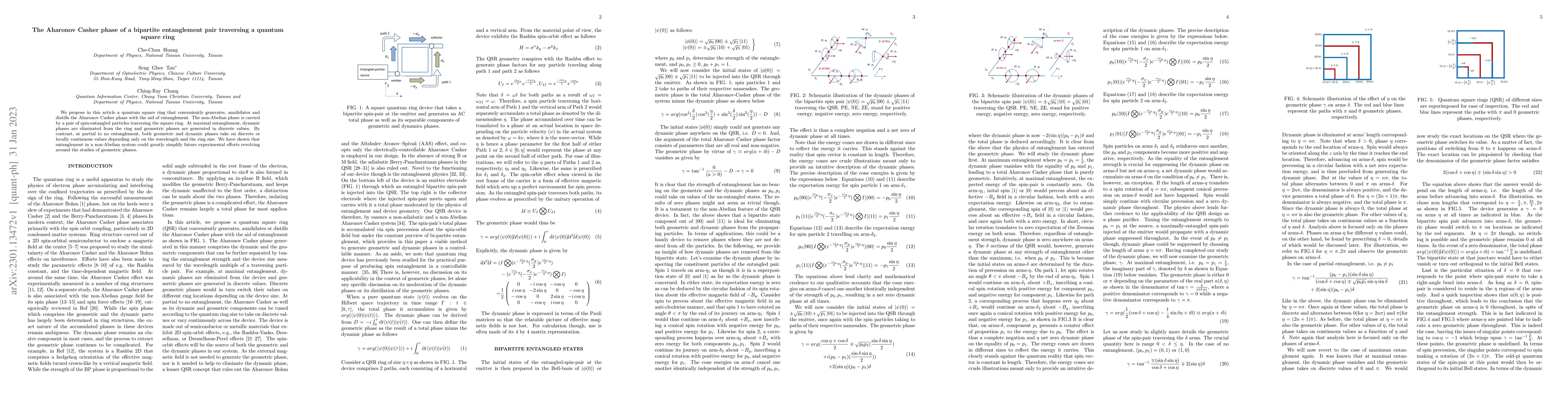 Thumbnail for The Aharonov Casher phase of a bipartite entanglement pair traversing a
  quantum square ring