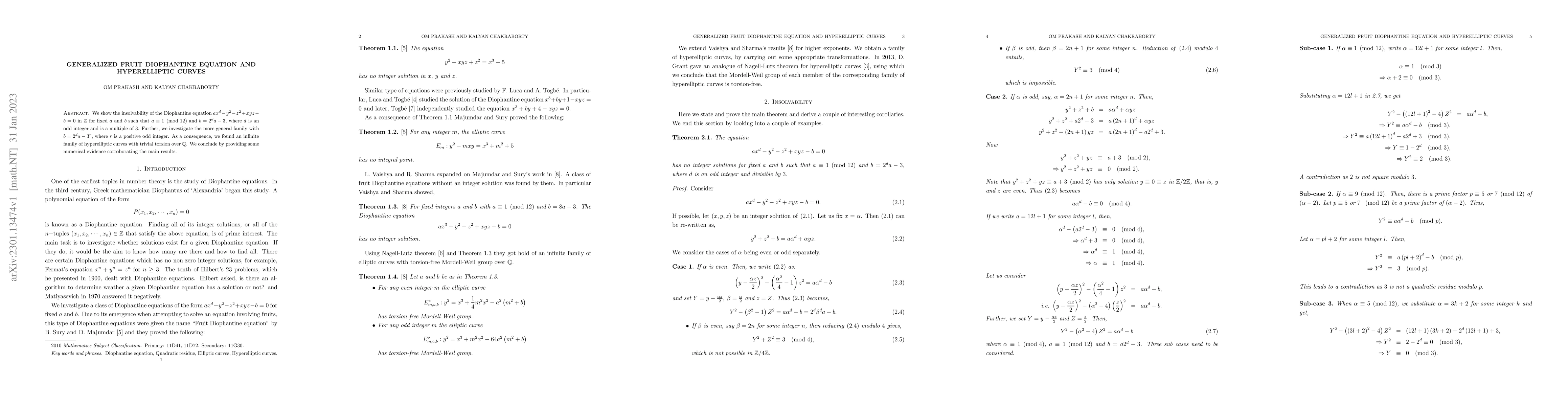 Thumbnail for Generalized Fruit Diophantine equation and Hyperelliptic curves