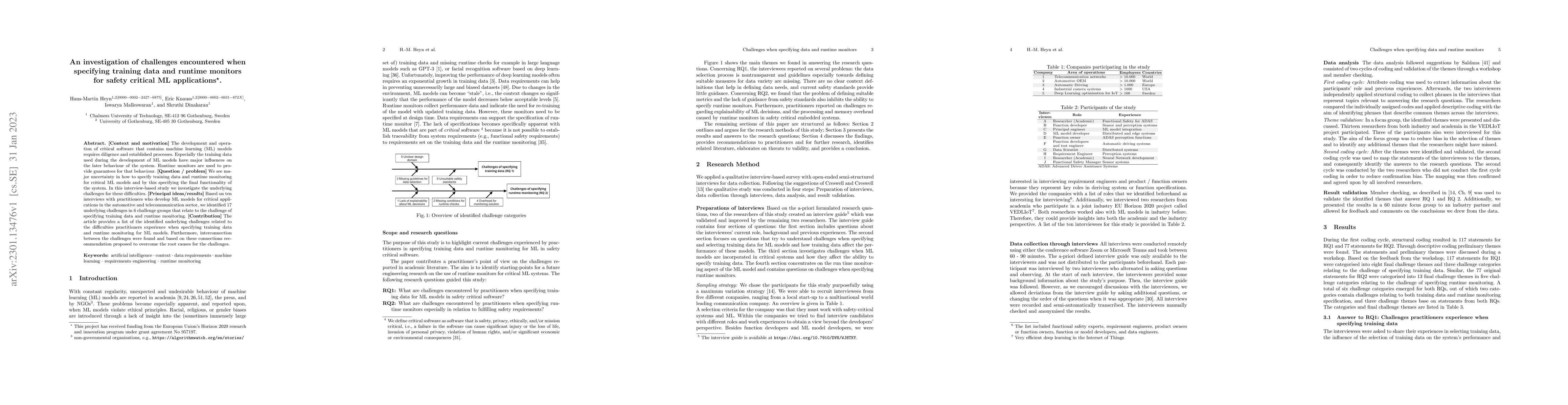 Thumbnail for An investigation of challenges encountered when specifying training data
  and runtime monitors for safety critical ML applications