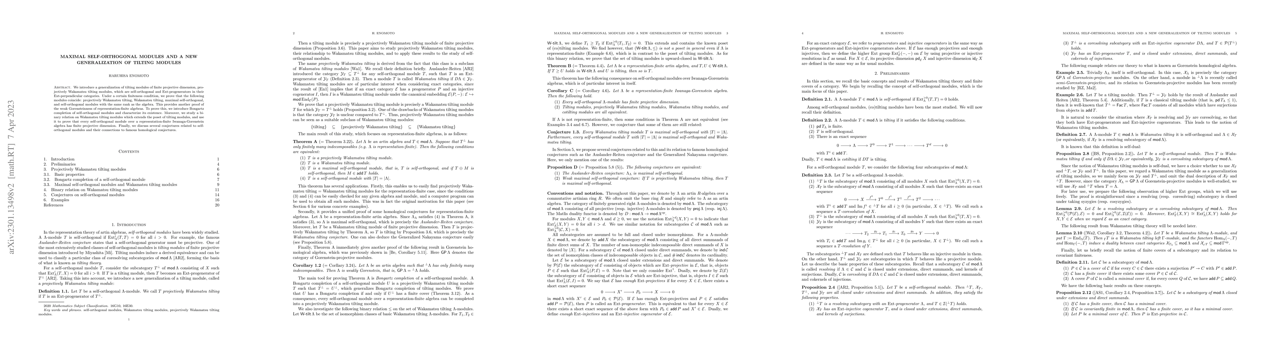 Thumbnail for Maximal self-orthogonal modules and a new generalization of tilting
  modules