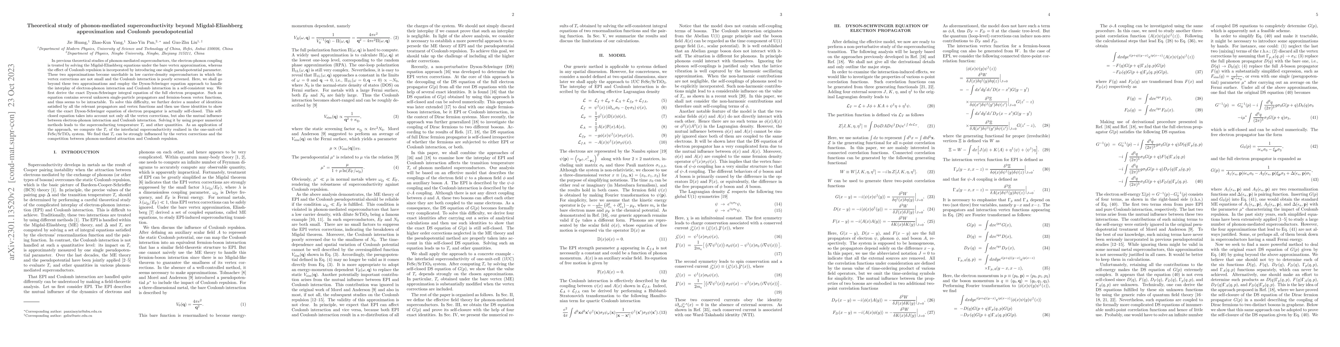 Thumbnail for Theoretical study of phonon-mediated superconductivity beyond
  Migdal-Eliashberg approximation and Coulomb pseudopotential