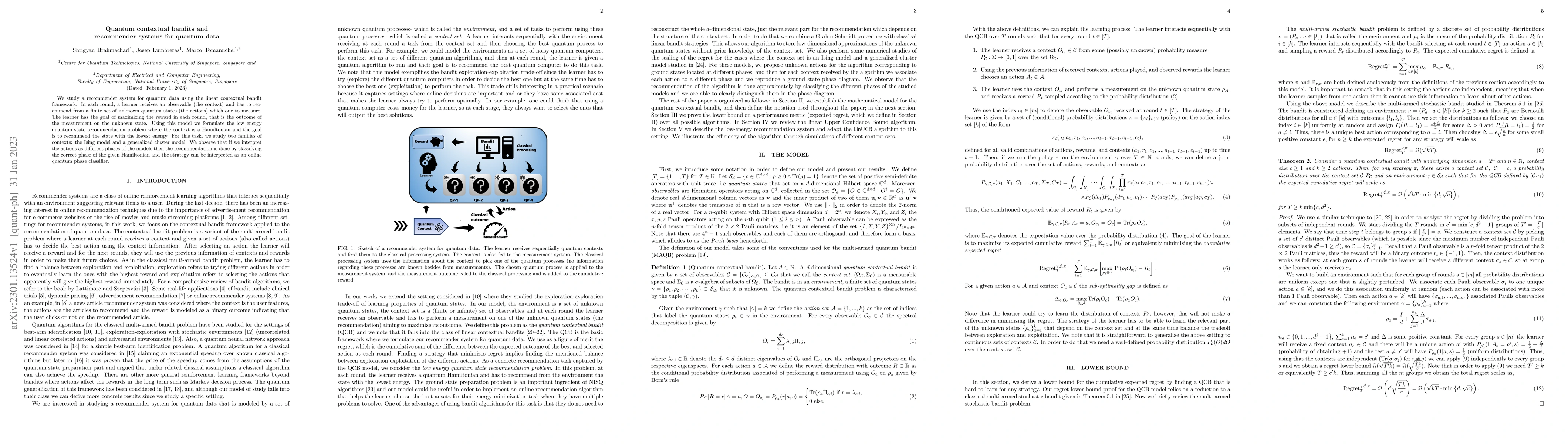 Thumbnail for Quantum contextual bandits and recommender systems for quantum data
