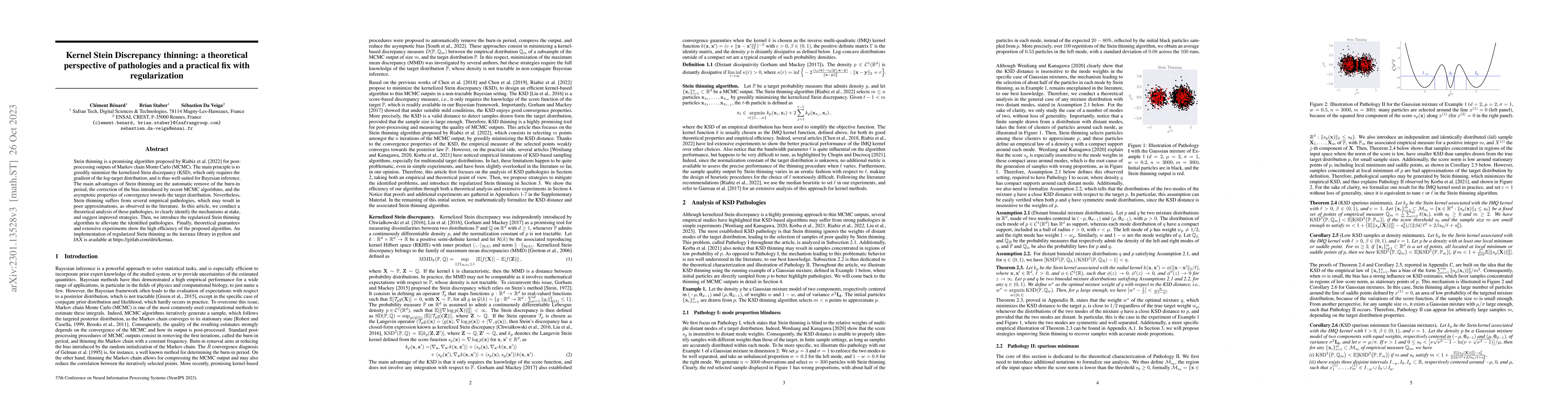 Thumbnail for Kernel Stein Discrepancy thinning: a theoretical perspective of
  pathologies and a practical fix with regularization