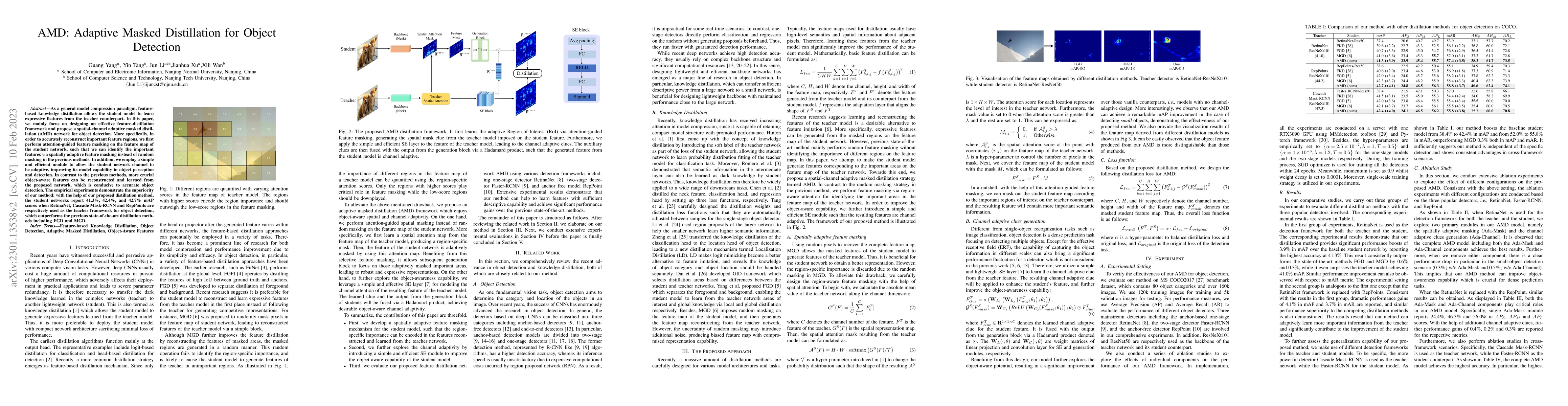 Thumbnail for AMD: Adaptive Masked Distillation for Object Detection