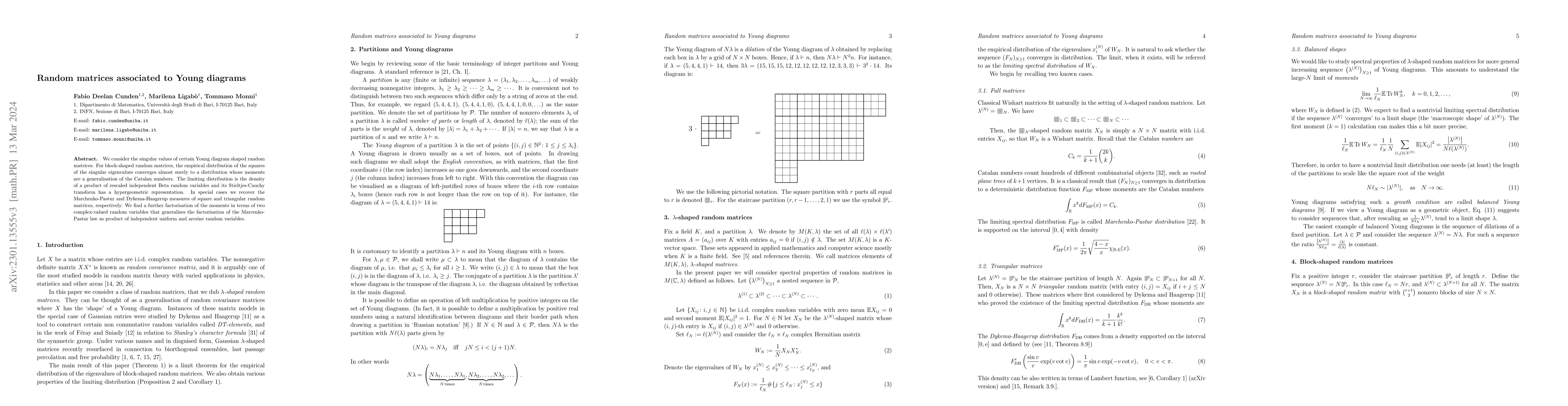Thumbnail for Random matrices associated to Young diagrams