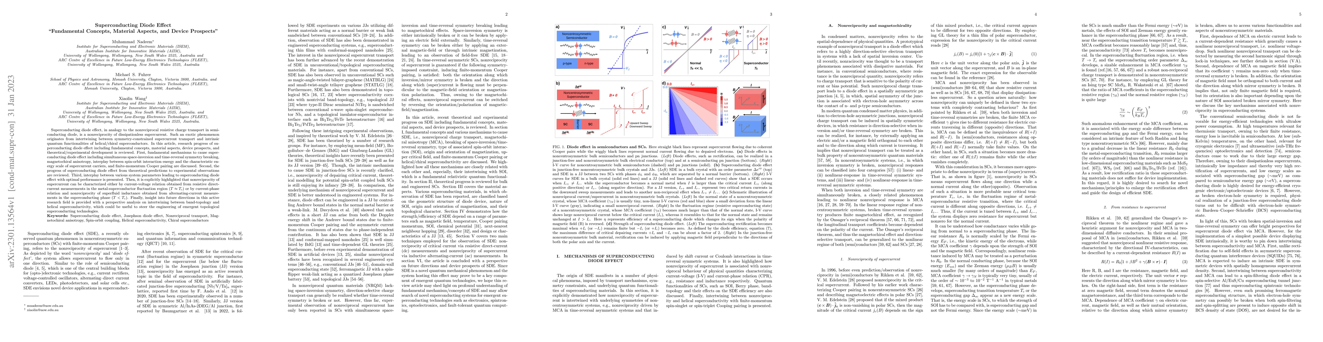 Thumbnail for Superconducting Diode Effect -- Fundamental Concepts, Material Aspects,
  and Device Prospects