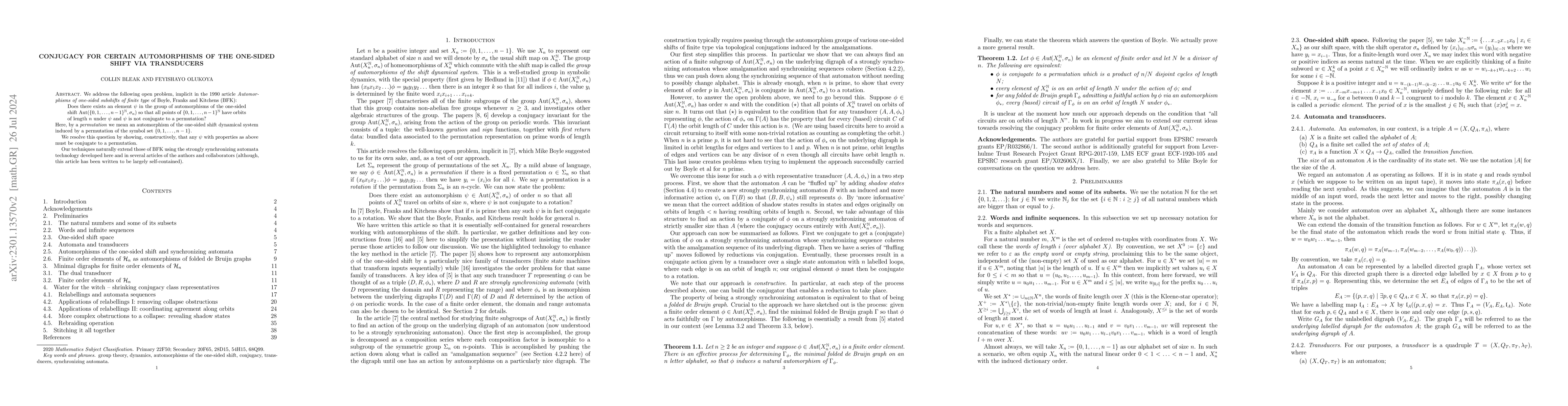 Thumbnail for Conjugacy for certain automorphisms of the one-sided shift via
  transducers