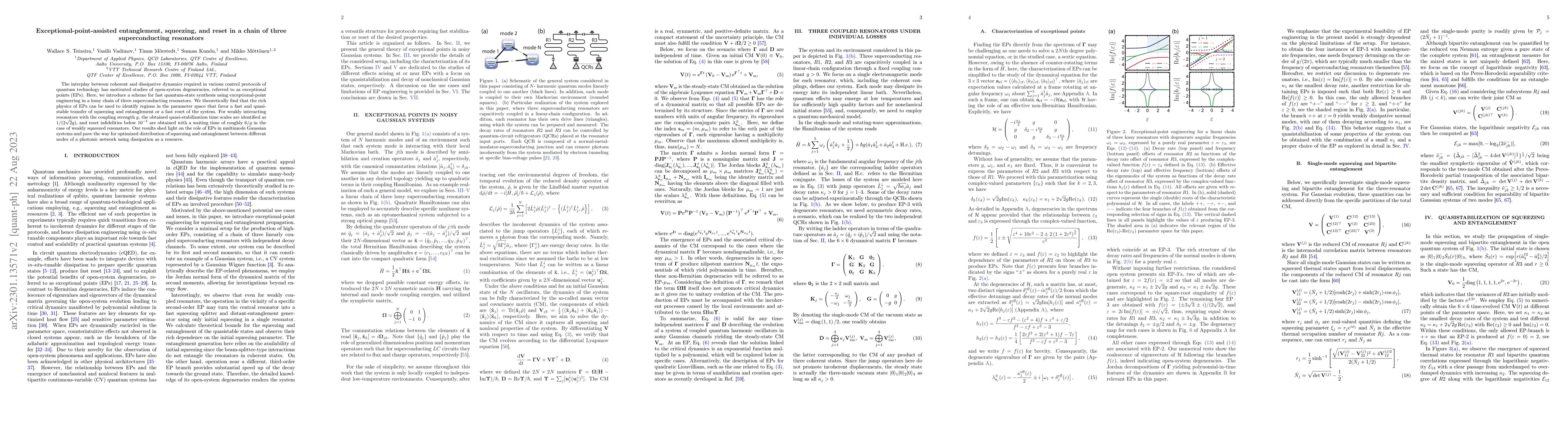 Thumbnail for Exceptional-point-assisted entanglement, squeezing, and reset in a chain
  of three superconducting resonators