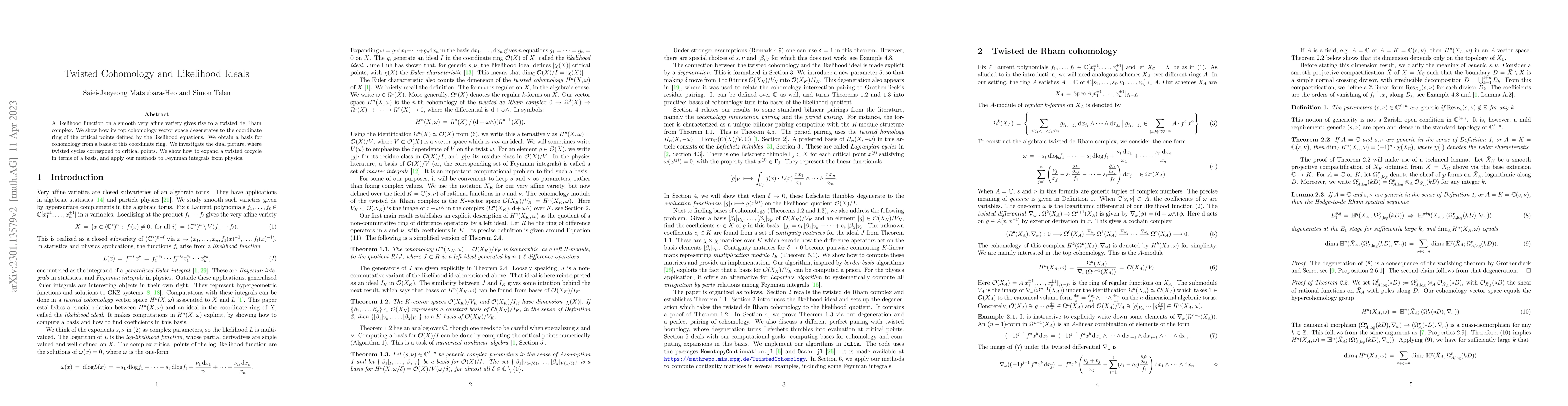 Thumbnail for Twisted cohomology and likelihood ideals