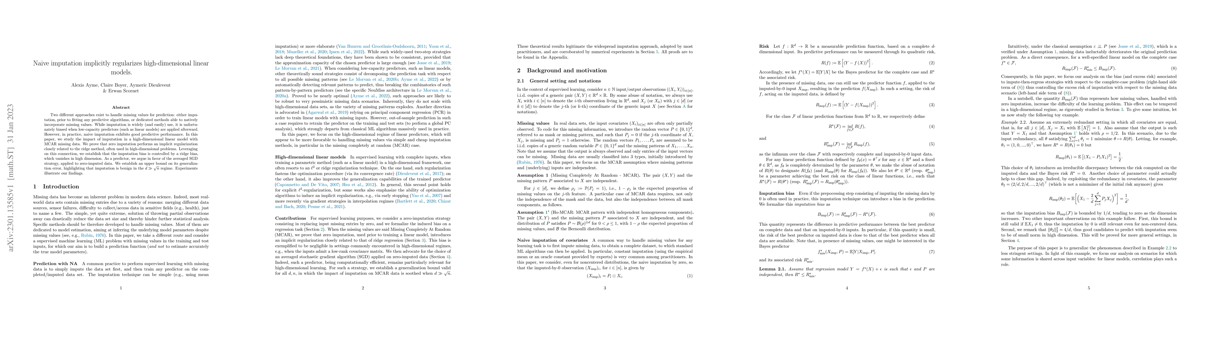 Thumbnail for Naive imputation implicitly regularizes high-dimensional linear models