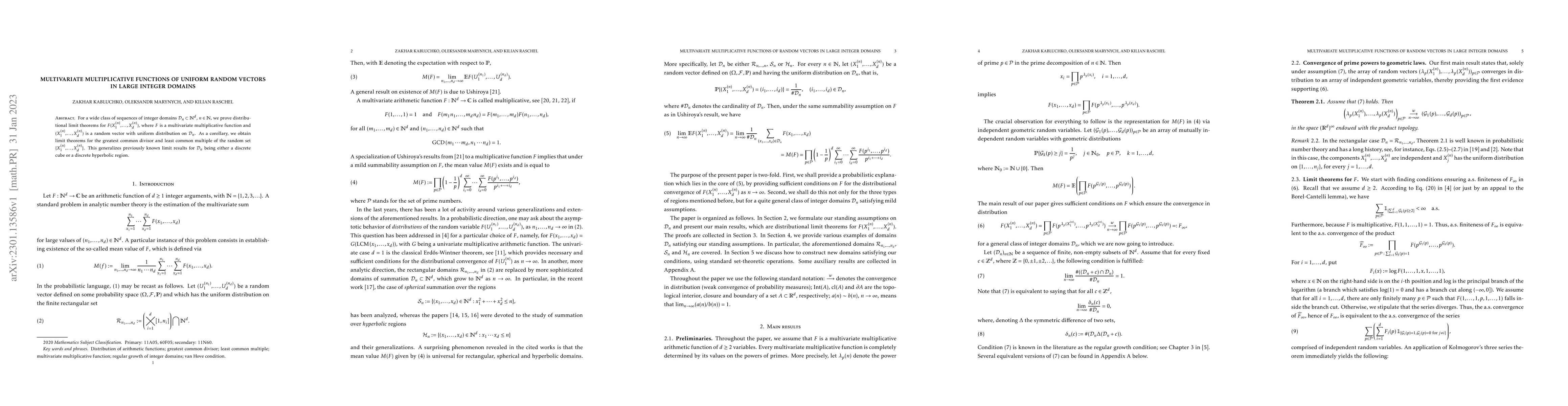 Thumbnail for Multivariate multiplicative functions of uniform random vectors in large
  integer domains